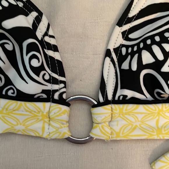 Hula Honey Bikini Top only Yellow Black White Double Tie, Around Neck and Back M - Picture 8 of 8